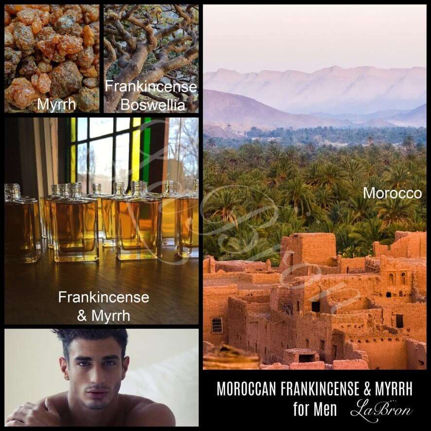 As a bunch of people know, Moroccan Frankincense or Myrrh ingrediants are usually in women perfume but for the first time, we are promoting the new Men's collection version of the smell. this photo shows the ingrediants individually as Myrrh, Frankincense, Morocco, all for men!